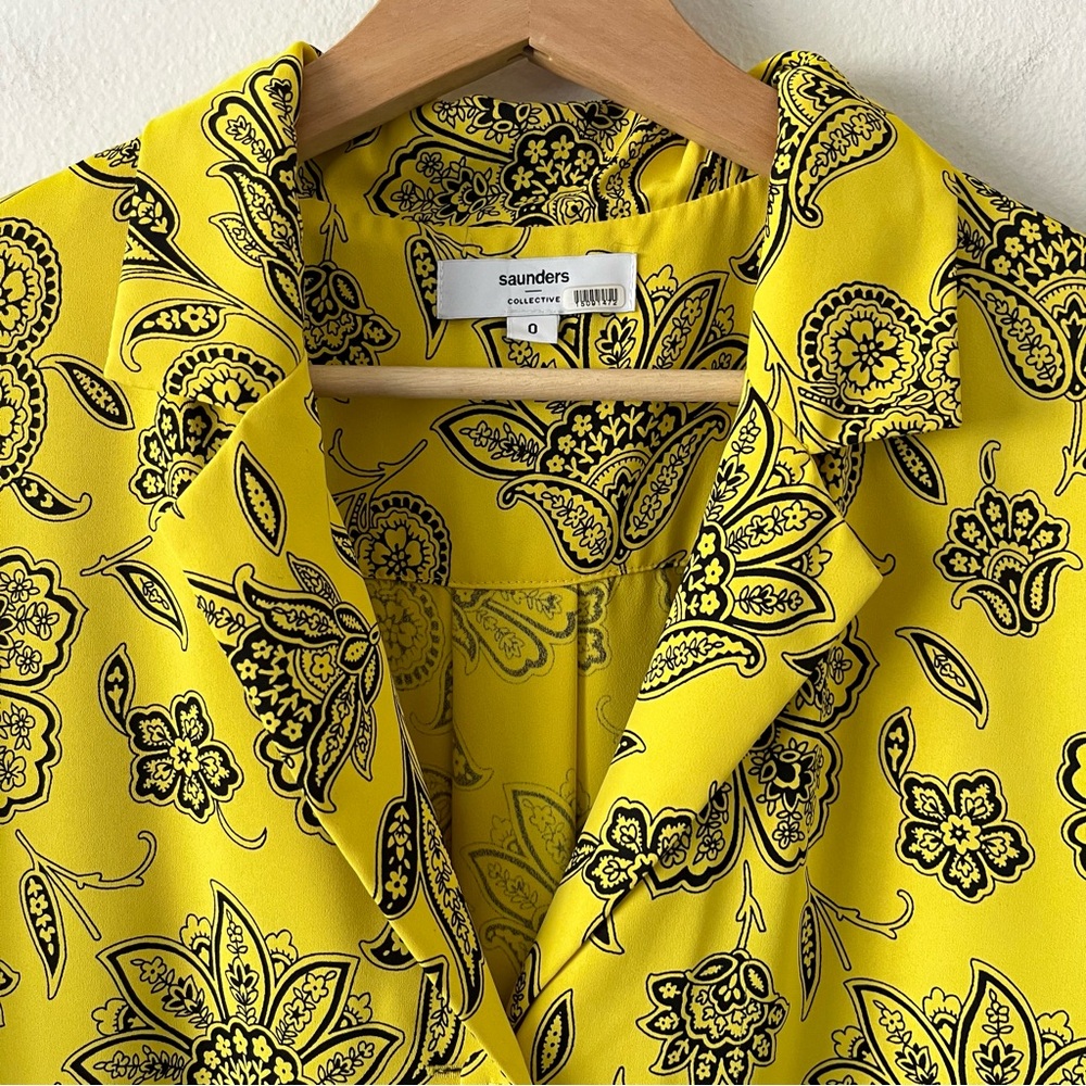 Saunders x RTR Rox Top Yellow Floral‎ Short Sleeve V-Neck Button Front size 0 - Picture 6 of 13